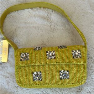 Yellow Beaded Handbag with Crystal Accents